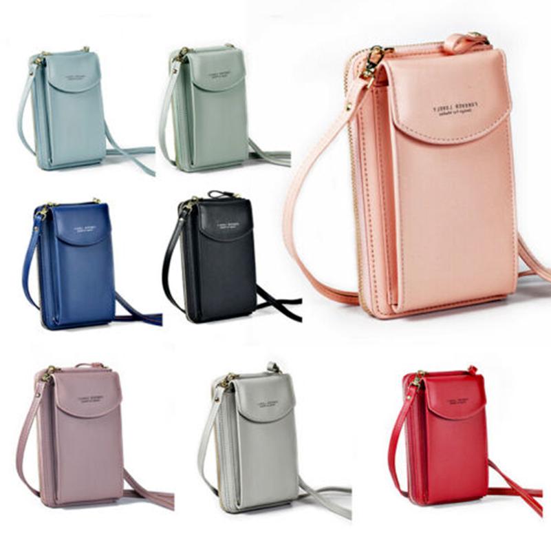 Damen-Handytasche, PU-Leder, Umhängetasche, Mini-Geldbörse, Geldbörse, Schultertasche, Reißverschluss-Handtasche schwarz