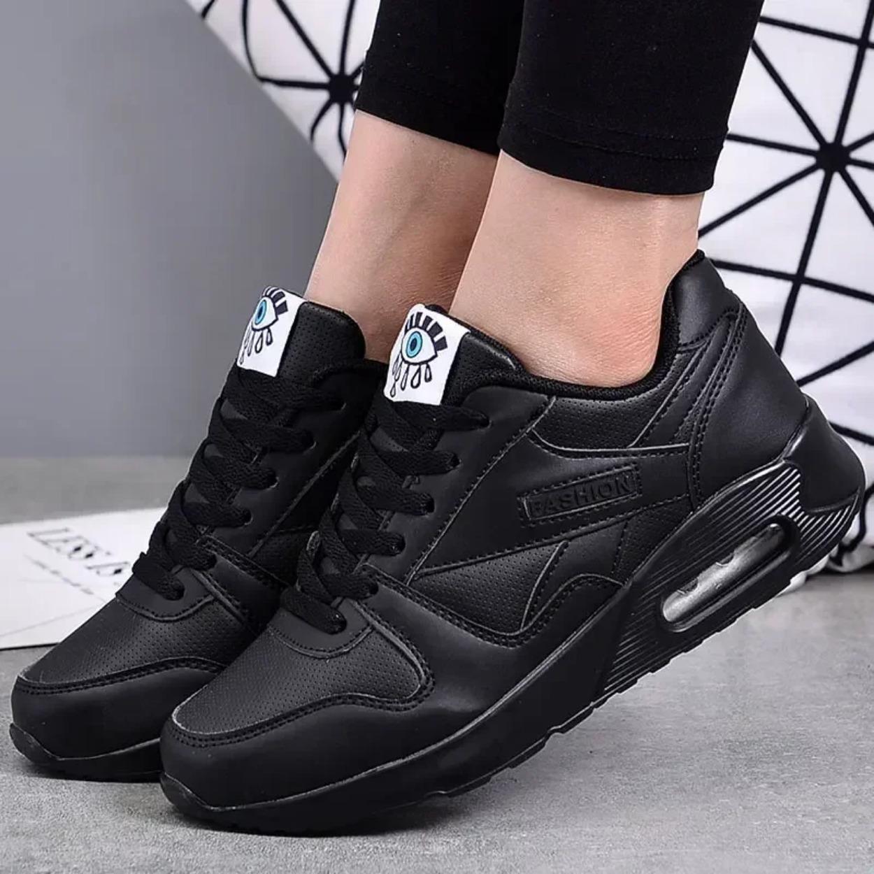 Frauen Mode Turnschuhe Air Kissen Sport Schuhe Pu Leder Blau Schuhe Weiß Rosa Outdoor Walking Jogging Schuhe Weibliche Trainer 42 schwarz