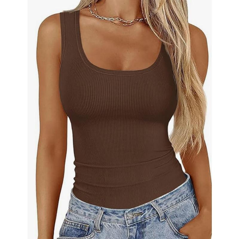 YYFS Damenmode Casual Sommer Frühling Einfarbig Druck Ärmellos U-Ausschnitt Blusen & Hemden XXL braun