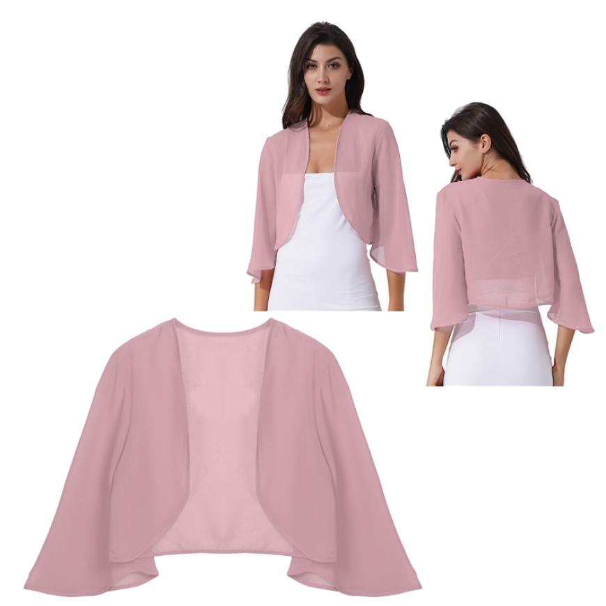 Strand Sonnenschutz Chiffon Strand Schal Schal Tops 3/4 Ärmel Strickjacke Bolero Jacke Hochzeitskleid Schals 3XL dunkel rosa