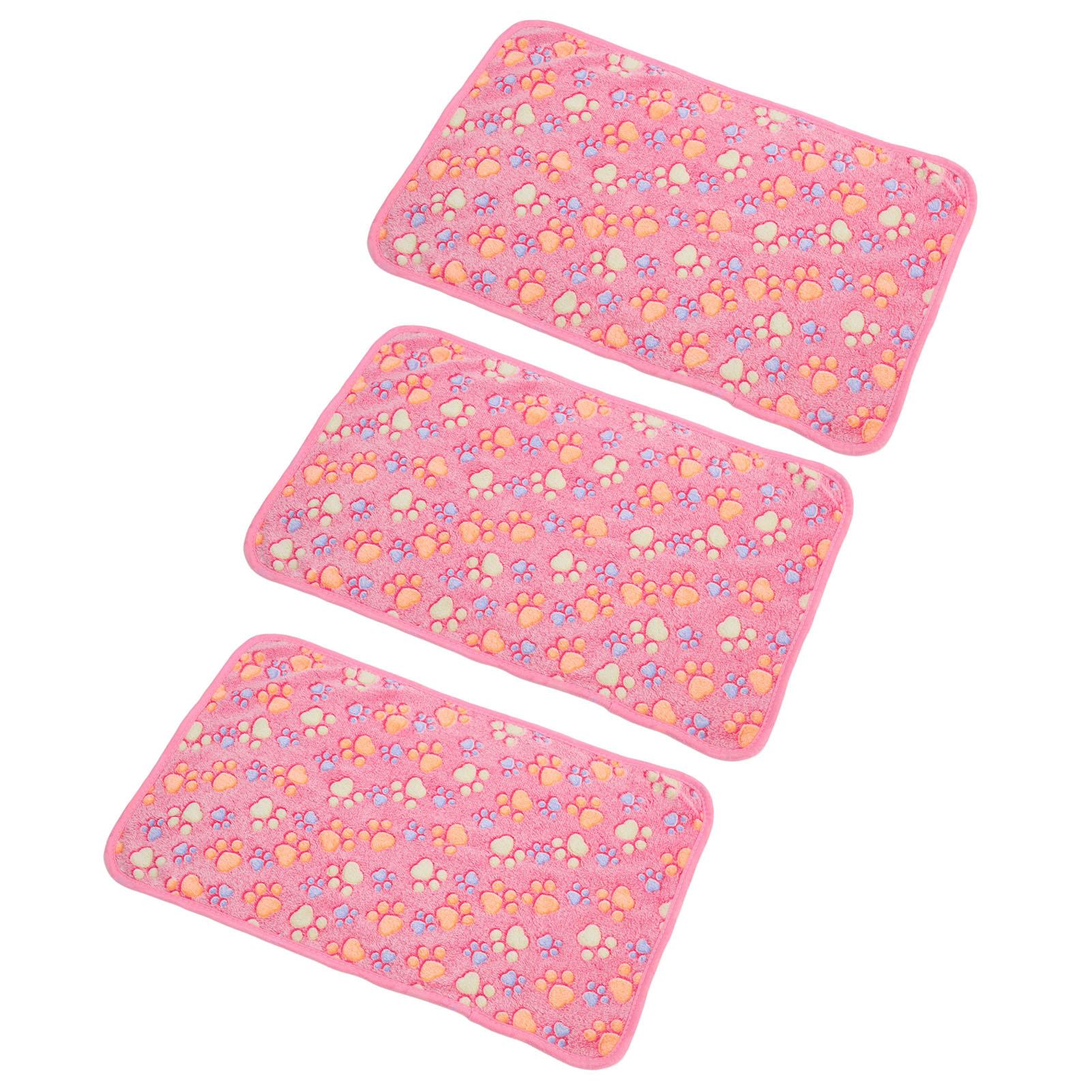 3 Stück Hunde Pfotenabdruck Fleece Decke Korallenfleece Niedlicher Hunde Pfotenabdruck Bissfest Weich Warm Schlafmatte für Haustiere Hunde 25.5cm rosa