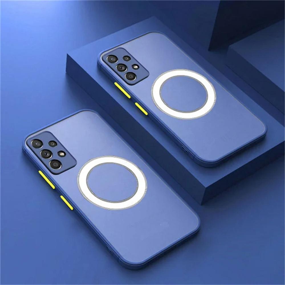 Matte Armor Magnetic für Samsung Galaxy A53 A54 A55 A52 A52S A35 A34 A33 A32 A14 A12 A13 A71 Telefonhülle Kabelloses Laden Harte Schutzabdeckung Galaxy A51 königsblau
