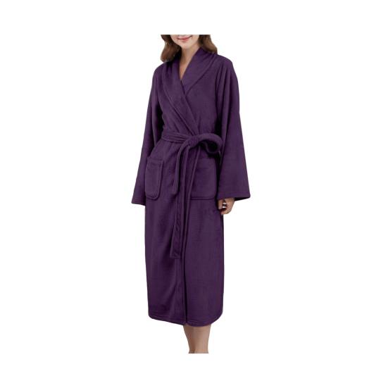 Bademantel Revers Langarm Flanell Weich Lang Bademantel Paar Loungewear Bademantel L violett