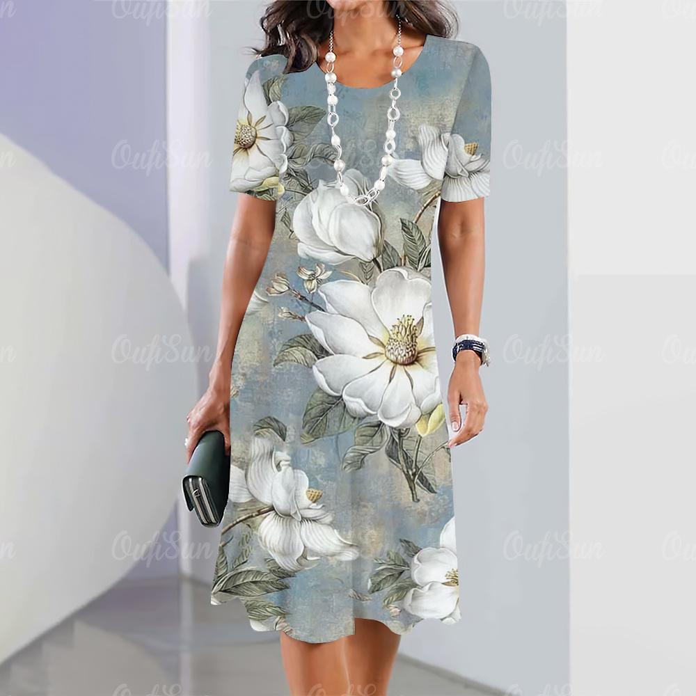 Damenkleider Blumendruck Sommer Luxus Midi-Kleider Damen Kurzarmkleid Mode Übergroße Kleidung 8XL gray
