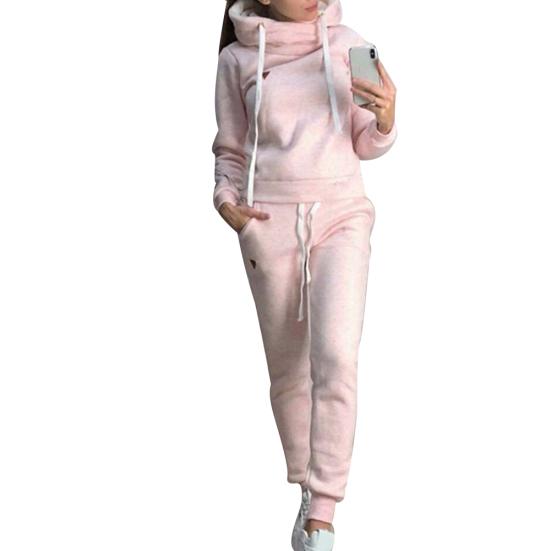 2-teiliger Damen-Jogginganzug, einfarbig, Trainingsanzüge, Fleece-gefüttert, Kapuzenpullover, Hosen-Set, Damenbekleidung in Übergröße 2XL rosa