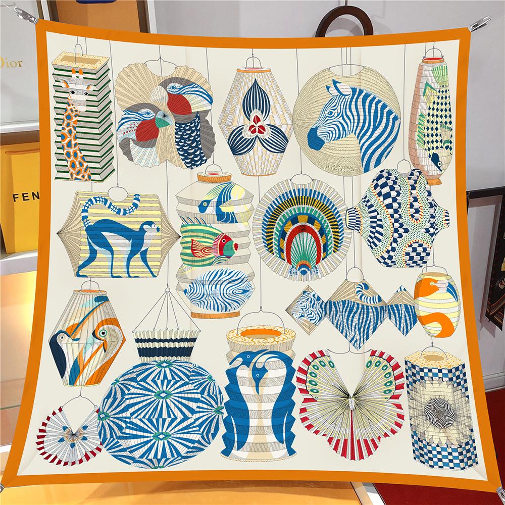 90cm Luxus Twill Seidenschal für Damen Tierprint Wickel Kopftuch Schal Stolen Hijab Damen Quadratisches Foulard Bandana 90x90cm