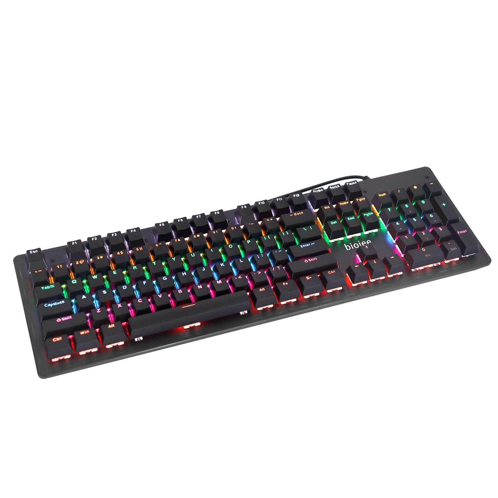 biojee Wired 104Key Echte Mechanische Gaming Tastatur Regenbogen Hintergrundbeleuchtung Tastatur Für Windows PC Laptop Blue Switch schwarz