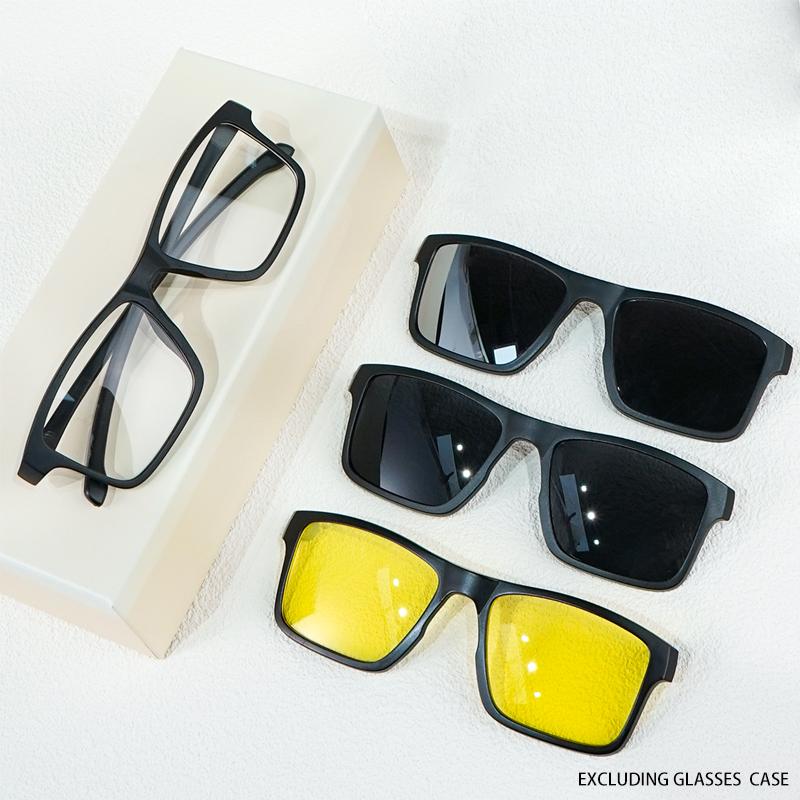 Ein neues Set modischer Sonnenbrillen mit magnetischem Clip-On-Design, 1 Gestell und 3 austauschbare Gläser, Unisex, neues quadratisches Brillen-Set