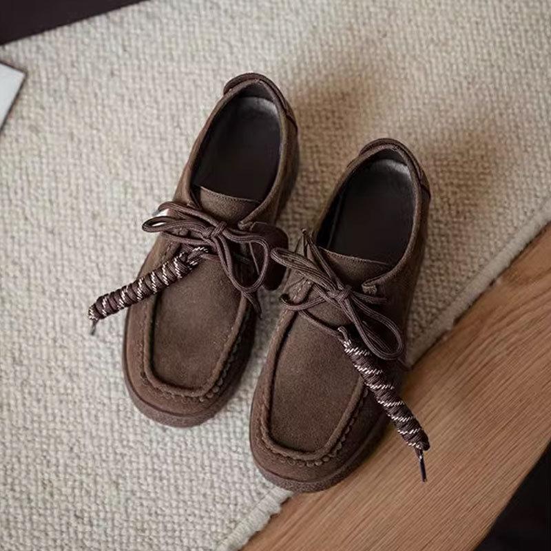 Mode Damen Schuhe Nubukleder Lässige Flache Schuhe Leder Einzelne Schuhe Damen Walking Rutschfest Chaussure Femme Zapatos De Mujer 36 kaffeebraun