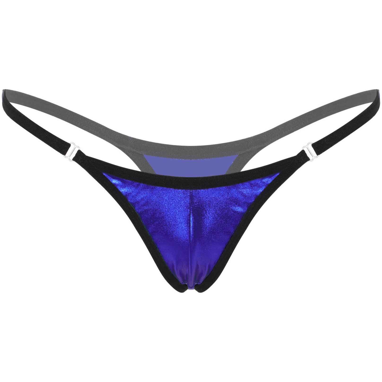 Glänzender Micro-Tanga mit niedrigem Bund für Damen, sexy G-String-Unterwäsche, Bikinihose One Size königsblau