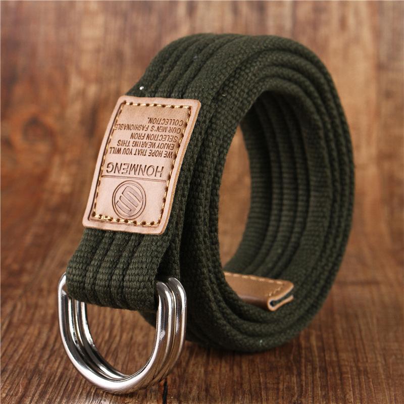 Korean-Style19Color Doppelring Canvas Gürtel Casual Hosen Canvas Gürtel Trendy Double RingDYouth Hosengürtel mit 115cm armee grüne