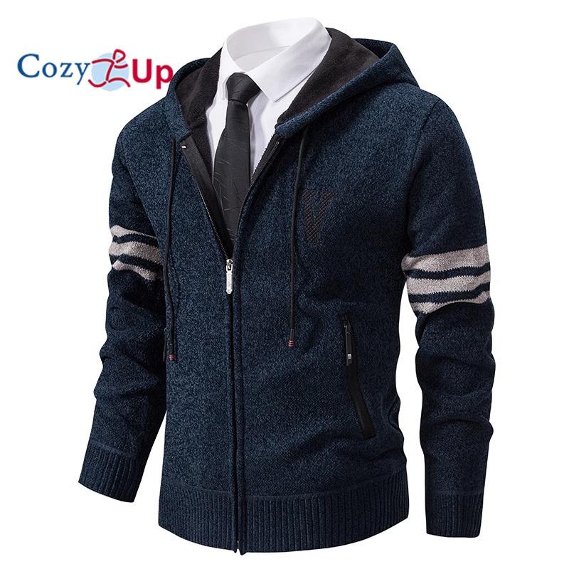 Cozy Up Herren-Pullover, Strickjacke, Kapuzenpullover, Reißverschluss, Pullover, Jacke, Strick, Farbblock, Kapuze, stilvoll, für Zuhause, Outdoor, Bekleidung M navy blau