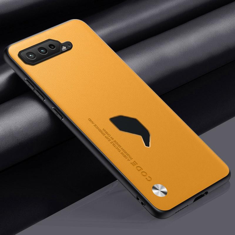 Luxus PU Lederhülle für Asus ROG Phone 5 S 5S Rückseite Matte Silikon Vollschutz Handyhülle für Asus ROG Phone5 S 5G For ROG Phone 5S gelb
