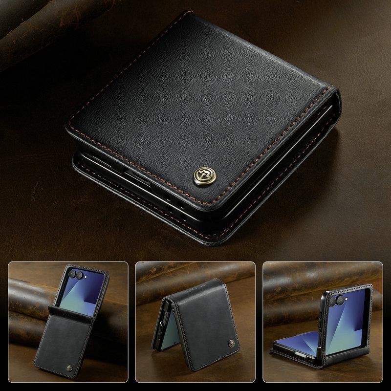 Luxus-Lederhülle für Samsung Galaxy Z Flip 8 7 Flip7 Flip8 5G 2025 Klassisches Buch Funda Samsung Z Flip 7 Hülle Handy Etui Galaxy Z Flip 7 schwarz