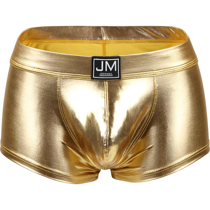 Boxer JOCKMAL Lederähnliches Material mit glänzender reflektierender Oberfläche Mode Sexy Herren Boxershorts Club Party Herrenshorts Unterhosen L gold