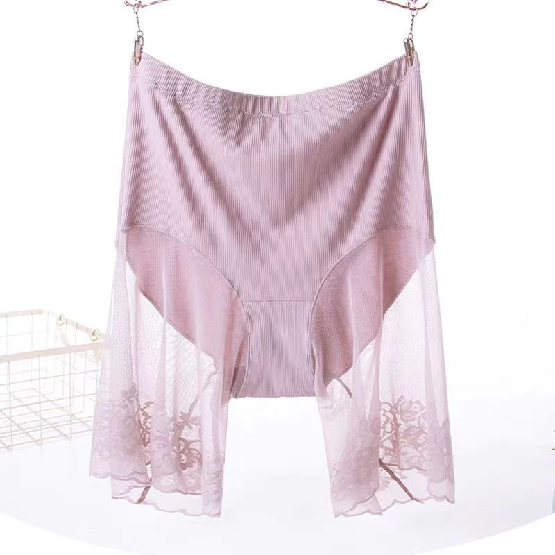 Sicherheit Shorts Für Frauen Sommer Plus Größe 5XL Einfarbig Hohe Taille Boxer Höschen Sexy Spitze Anti Chafing Hosen 4XL Weight(60-90kg) rosa