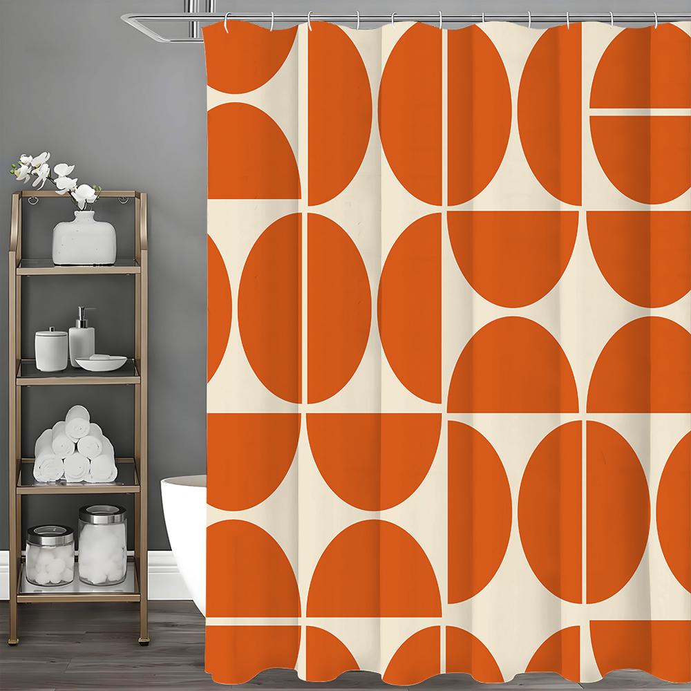 Moderner Geometrischer Halbkreis Grafik Duschvorhang, Dekorativer Badezimmer Duschvorhang, Wasserdichter Duschvorhang mit Haken 150*180cm