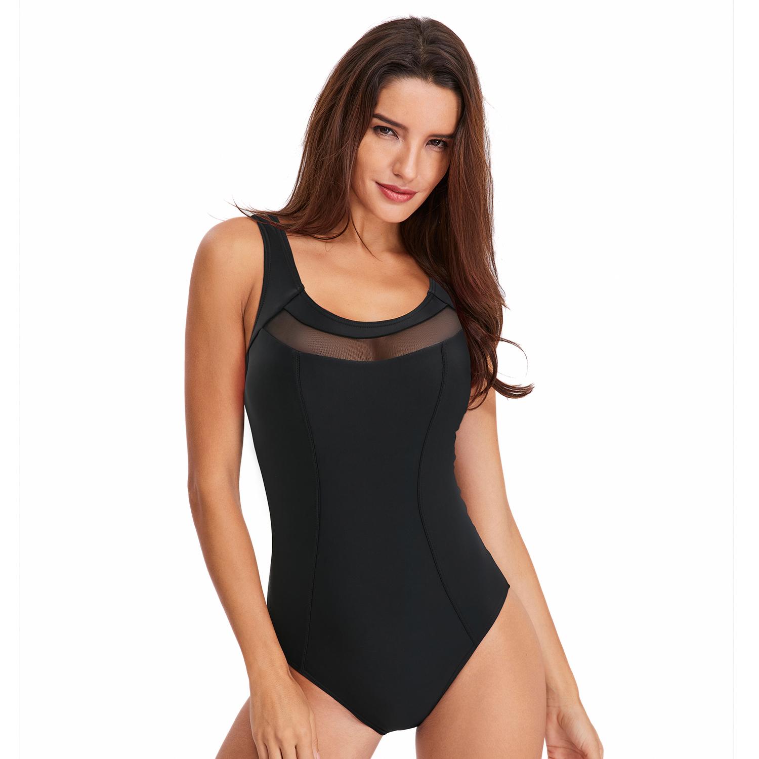 TUINANLE Frauen Sexy Bodysuit Bademode Push-Up Badeanzug Einteiliger Mesh Patchwork Schwimmen Badeanzug XL schwarz