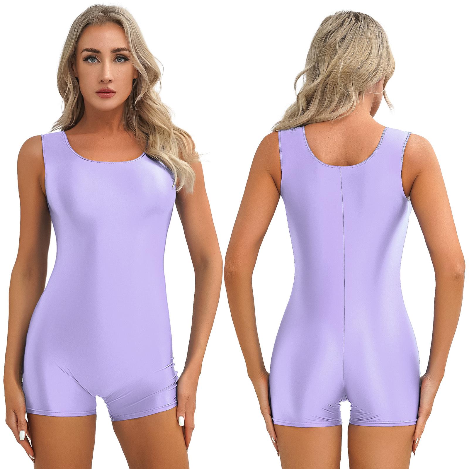 Einteiliger Damen-Badeanzug, Neoprenanzug, kurzer Strampler, Overall, Badeanzug, sportlicher Badeanzug XL licht lila