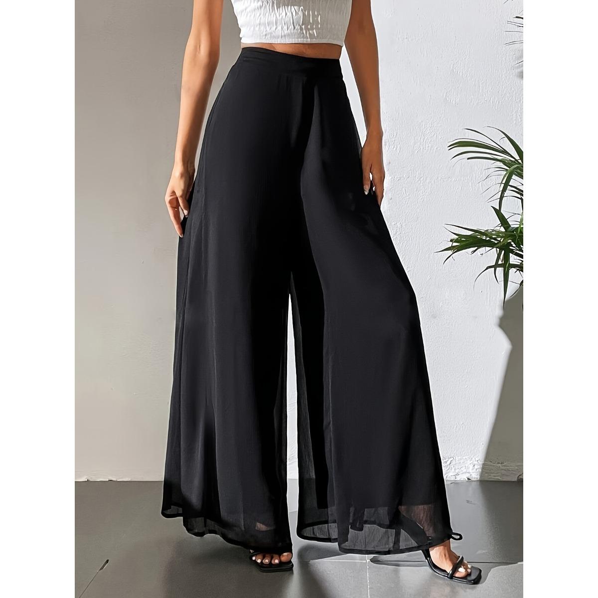 Damen Palazzo-Hose Lässige Chiffon-Hose für den Sommer XXL schwarz