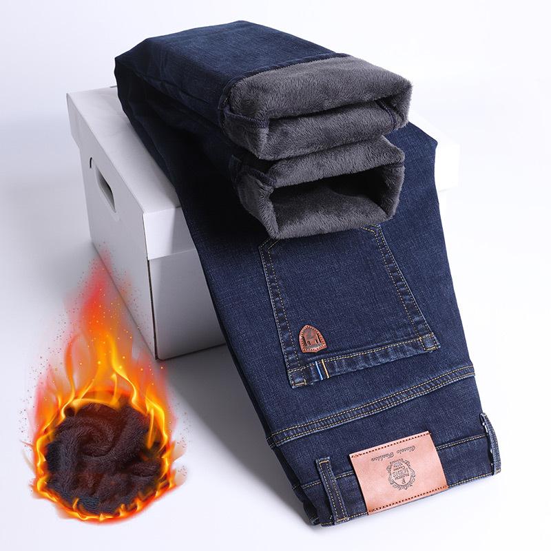 Verdickte Jeans für Herren, Winter, Schnee, Business-Jeans, warm gepolstert, warme, gerade Jeans 28