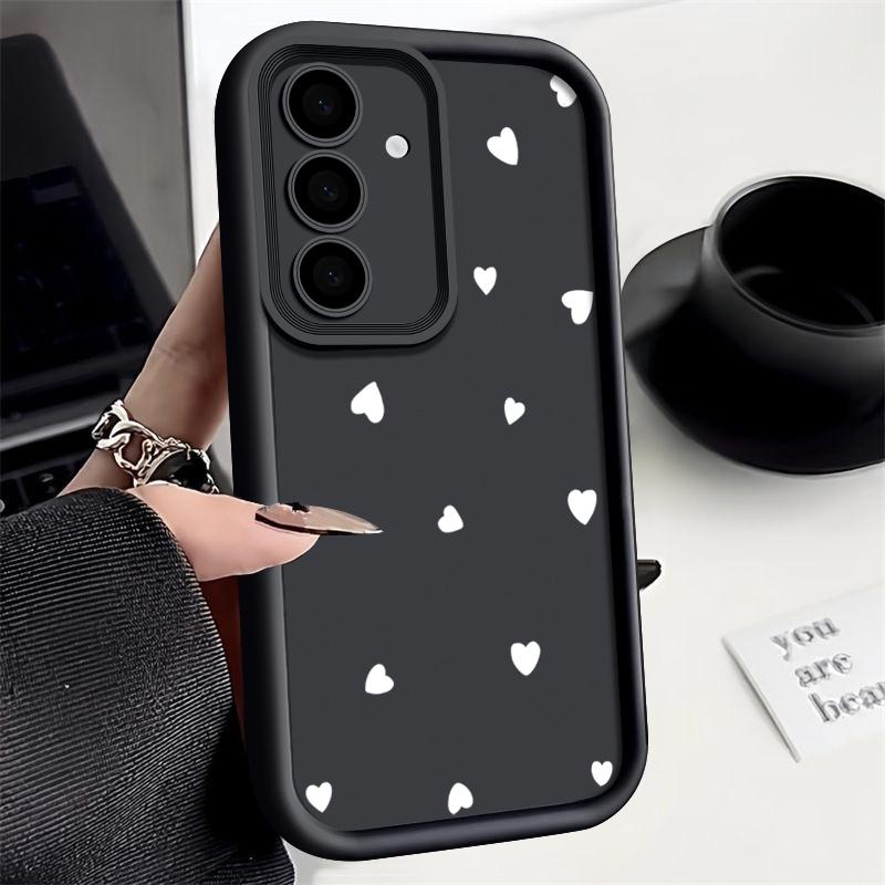 Kleine Herzmuster Handyhülle für Samsung S25 S24 FE S23 Ultra S22 A16 A15 A55 A35 A54 A34 A14 A17 A37 A57 S26 Matt Stoßfest Weiche TPU Hülle Samsung S23 schwarz