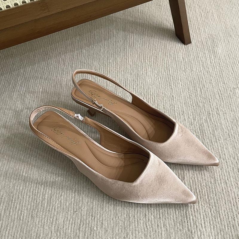 Mode Damen Slipper Schuhe Flache Damen Niedriger Absatz Sandalen Schuhe Mode Spitzschuh Damen Absatzsandalen Pumps Schuhe 40 beige