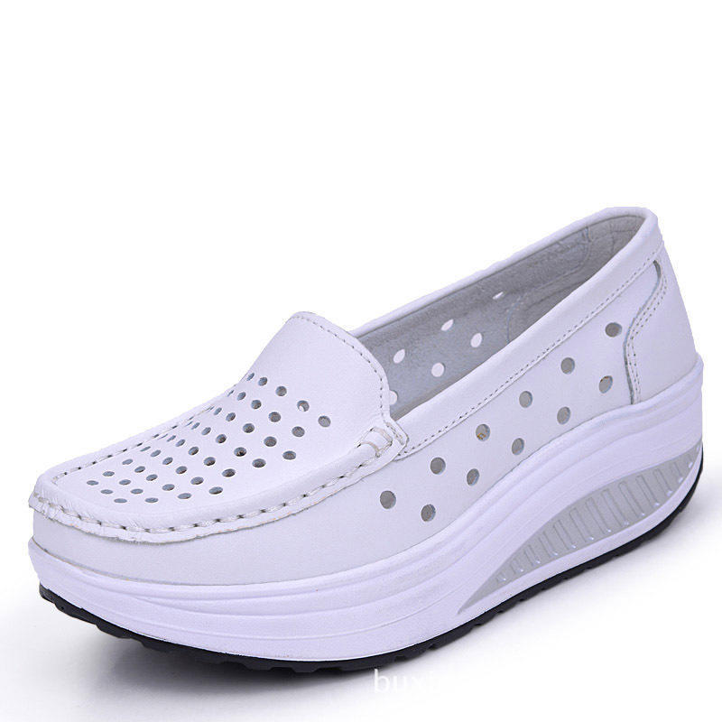 Atmungsaktive Damen-Schuhe aus Leder, Swing-Schuhe, Plattform, Krankenschwester-Arbeitsschuhe 35 weiß