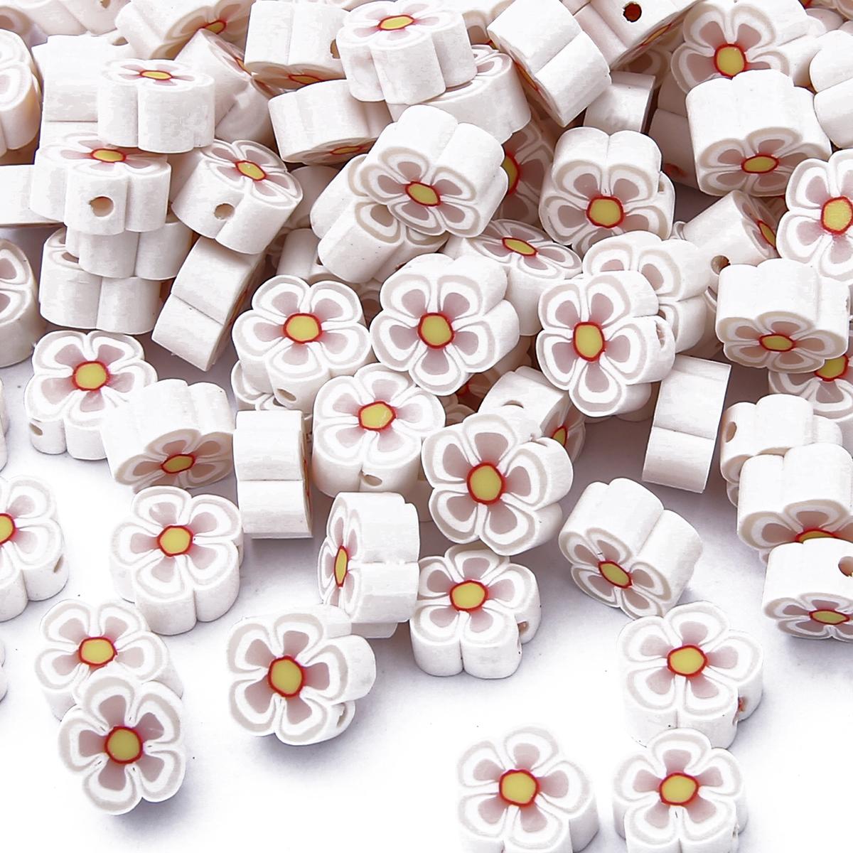 30 teile/beutel 10mm Blume Form Ton Spacer Perlen Polymer Clay Perlen Für DIY Schmuck Machen Armband Halskette Handgemachte Accessoires weiß