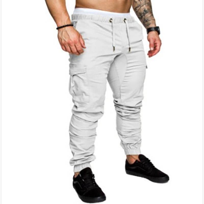 Herren Multi-Taschen Cargo-Taschen Sweatpants Lässige Lockere Passform Hosen Einfarbig Sport Kordelzug Hosen Übergröße L weiß