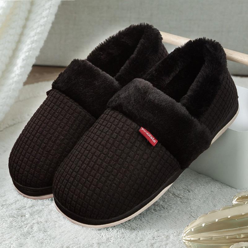 Hausschuhe für Herren, Winter, Samt, Herren-Hausschuhe, warme kurze Plüsch-Hausschuhe, rutschfeste Schlafzimmer-Hausschuhe, für Zuhause, Paar, weiche Schuhe 47 schwarz