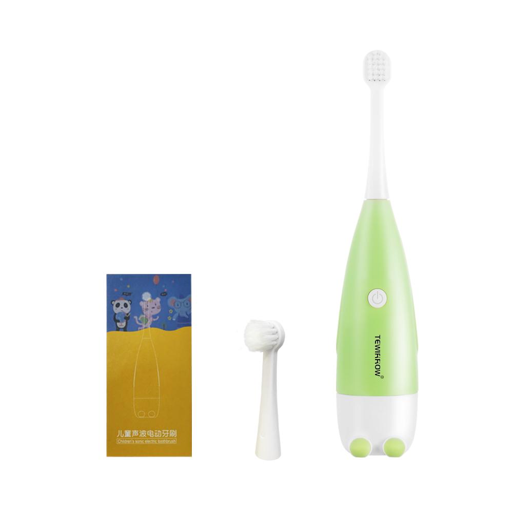 TEWIRROW Cartoon Kinder Elektrische Zahnbürste Weiche Borsten Kinder Professionelle Zahnbürste Batterie Netzteil Pinsel 3-15 Alter grün