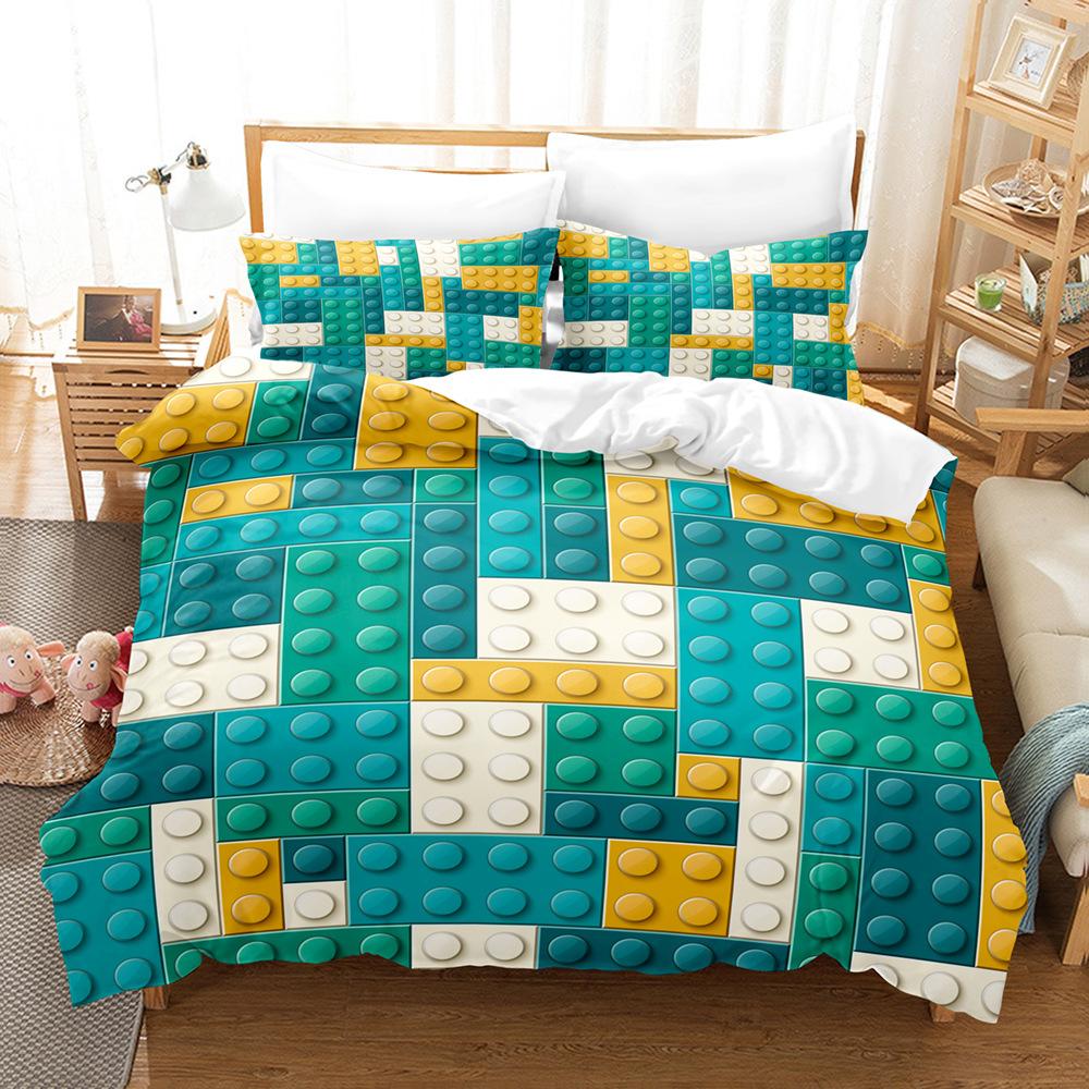 3D-Baustein-Bettwäsche-Set, Spielzeug, Bettbezug, Kissenbezug, 2/3, Geburtstagsgeschenk, DE135 * 200, Jungenzimmer, volle Größe, schnell trocknend, weich, Heimtextilien DE 200x220cm