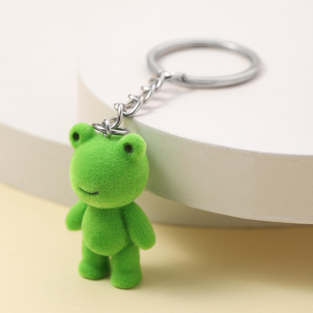 Niedlicher 3D-Flockfrosch-Schlüsselanhänger, beflocktes kleines Froschpaar, Handy-Anhänger, Auto-Schlüsselring, Kopfhörer-Anhänger, Rucksack-Anhänger, Tasche, Dekor beige