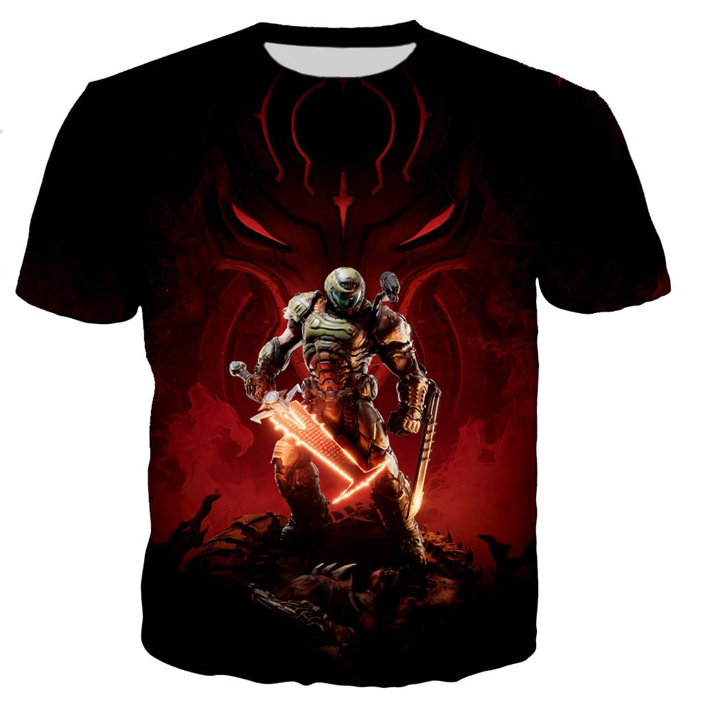 Doom T-Shirts FPS Spiel 3D Print Streetwear Männer Frauen Kühlen Übergroßen Oansatz T-shirt Harajuku Mode Kinder Jungen Tees Tops kleidung L brown