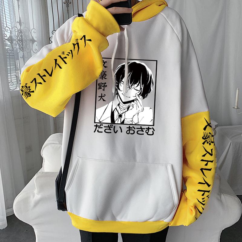 Mode Anime Bungo Streunende Hunde Kawaii Kleidung Dazai Osamu Cosplay Hoodies Harajuku Cartoon Winter Mode Casual Sweatshirt L gelb
