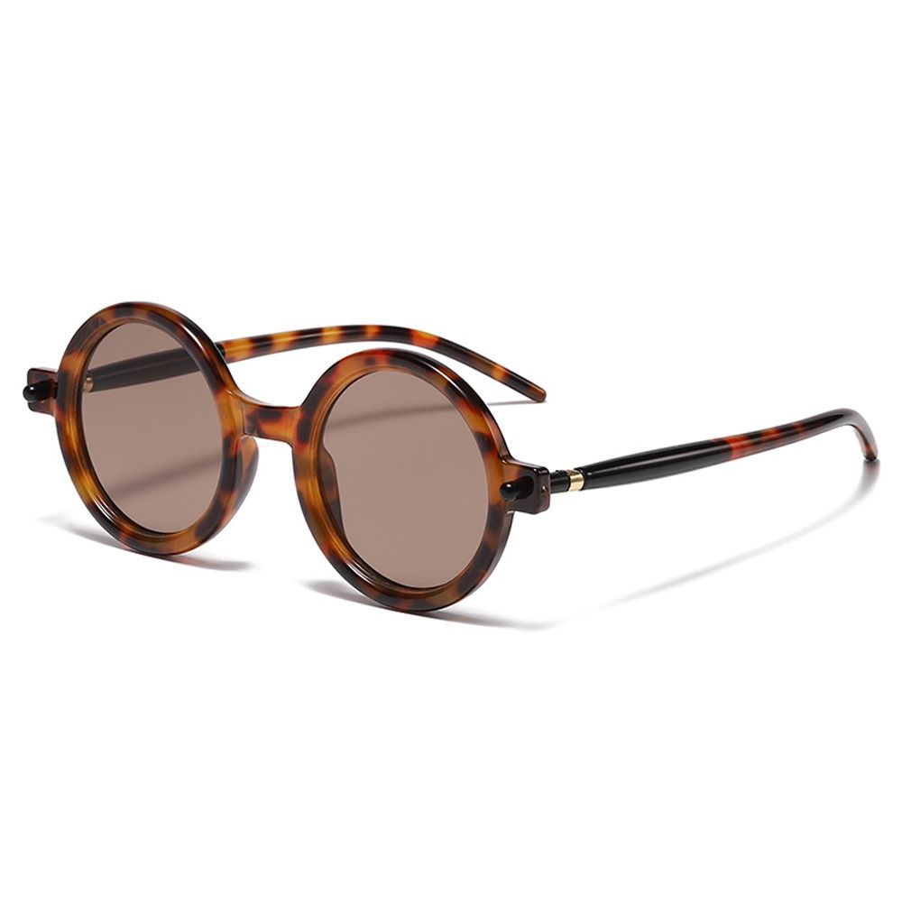 Literarische Sonnenbrille mit rundem Rahmen, modische Retro-Sonnenbrille, trendige Street Wear-Sonnenbrille, vielseitige Brille Leopard-Tea