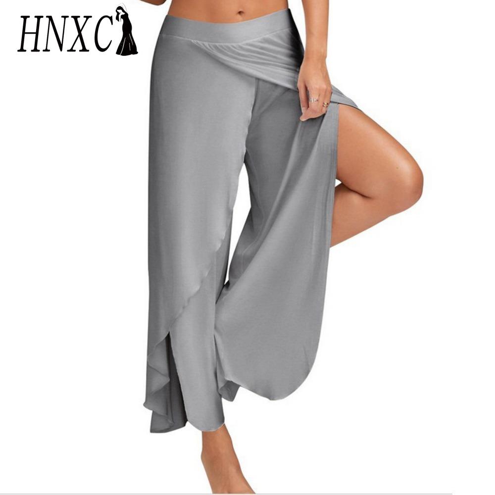 HNXC 10 Farben Damen Palazzo Boho Weitbein Hose Chiffon Rock Schlaghose Yoga Hose Übergröße S grau