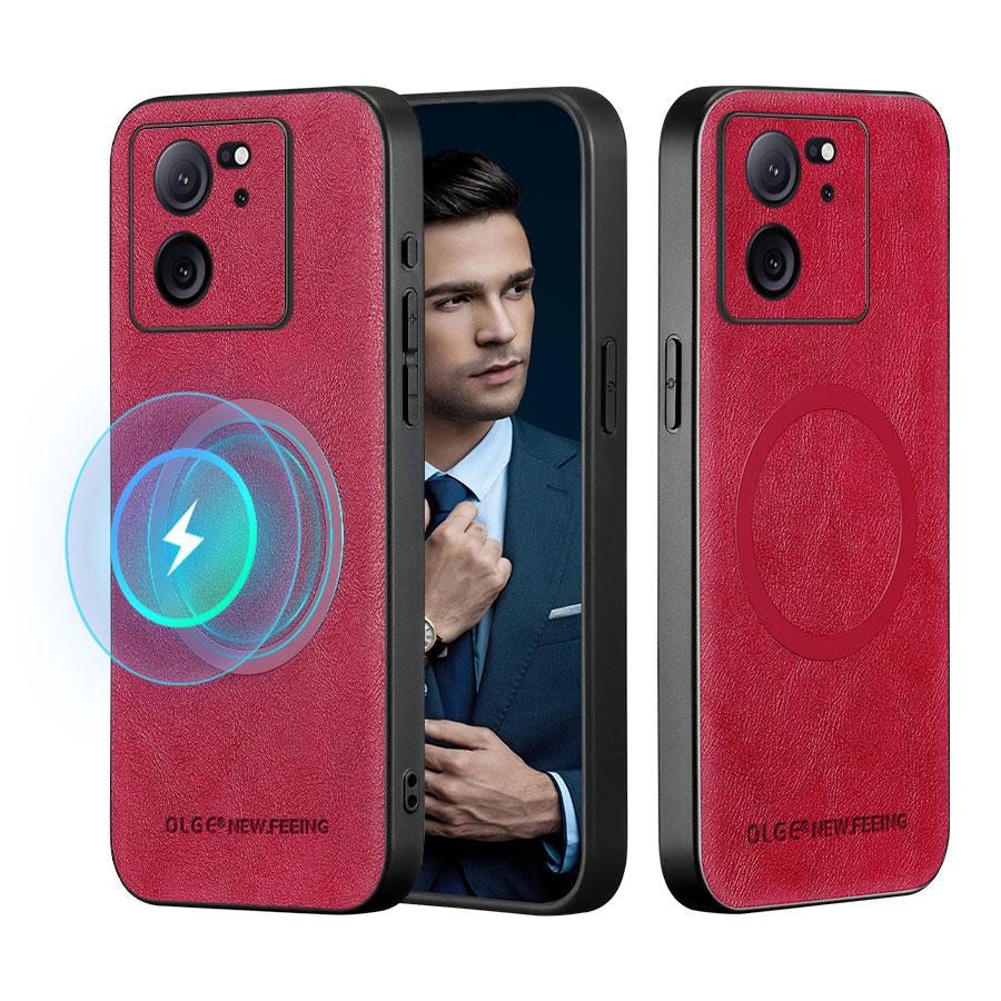Für Xiaomi 13T 13T Pro High-End Leder Magnetische Voll-Objektiv Schutz Hülle Anti-Fingerabdruck Handyhülle For Xiaomi 13T Pro rot
