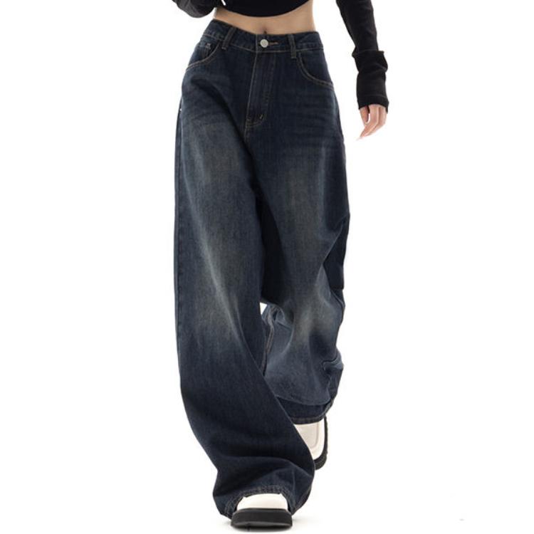 Vintage Frauen Breites Bein Jeans Harajuku Baggy Denim Hose Übergroße Grunge Streetwear Y2k Herbst Hosen Koreanische Mode XL black