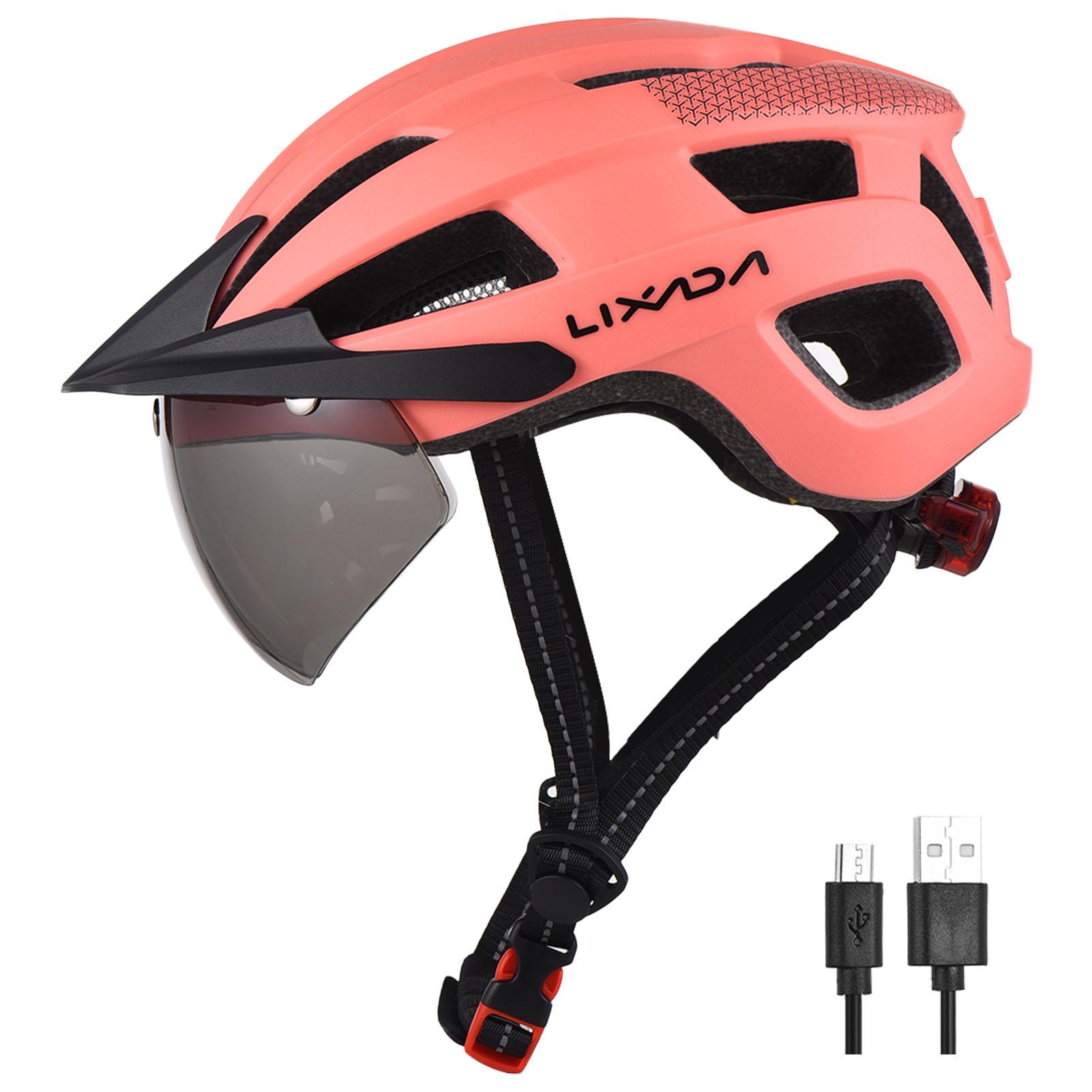 Fahrradhelm mit Windschutzscheibe und Sonnenblende, wiederaufladbares Rücklicht, verstellbarer Fahrradhelm für orange