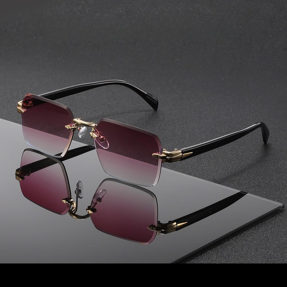 Metall Rahmenlose Sonnenbrille Outdoor Metallscharnier Qualität UV400 Sonnenschutzbrille Damen und Herren Luxus Design Schnittkanten Sonnenbrille Metal hinge