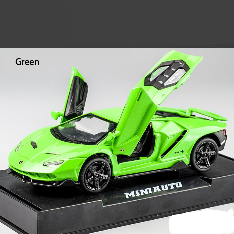 1:32 Lamborghini LP770 Automodell-Spielzeug, mit Ton und Licht, zurückziehbares Auto, Zinklegierung, Spielzeug für Kinder, Jungen, Mädchen, Geschenk 15.4*6.7*4cm grün