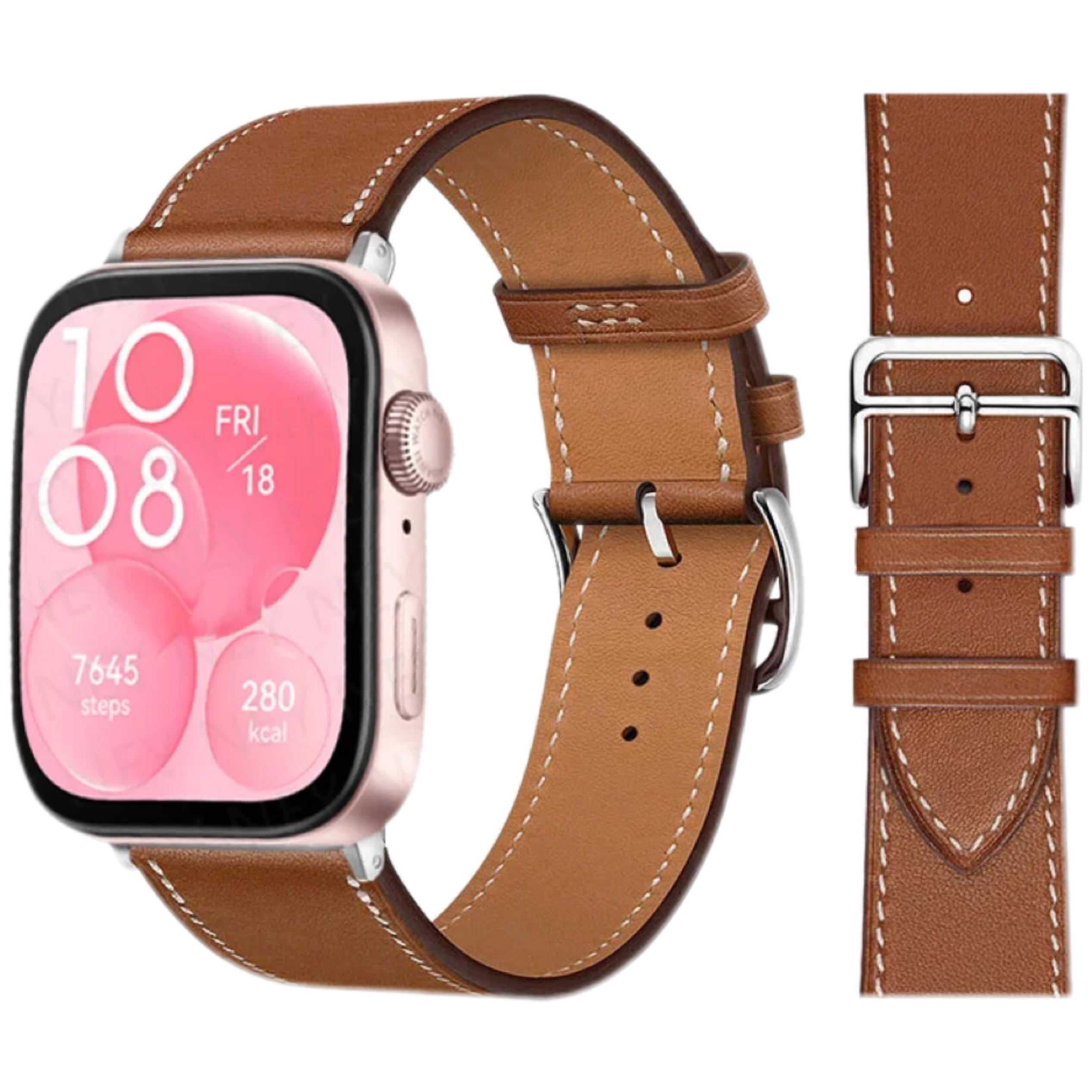 Lederarmband für Huawei Watch Fit 4 Pro Armband Smartwatch Ersatz Sportarmband Retro Armband Correa Huawei Fit 4 3 2 1 Zubehör For huawei Fit 4 Pro braun