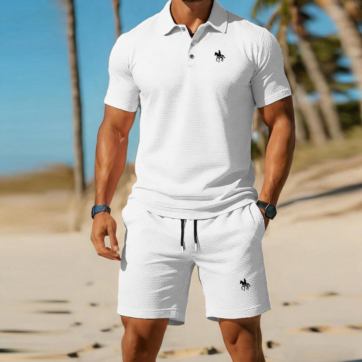 Herren Business-Stil Kurzarmhemd und Shorts Set | Leichtes Sommer Sport Set | Herren Freizeit Golf Outfit herren Trainingsanzüge 2 teiliges Set XXL weiß