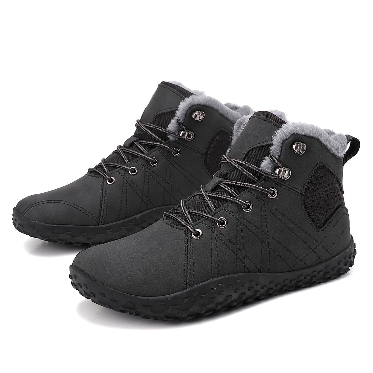TUINANLE Winter Barfußschuhe Herren Winter Sneaker Knöchel Schneeschuhe Plüsch Wanderstiefel Warme Sportschuhe Große Größe 48Schwarz 38 schwarz