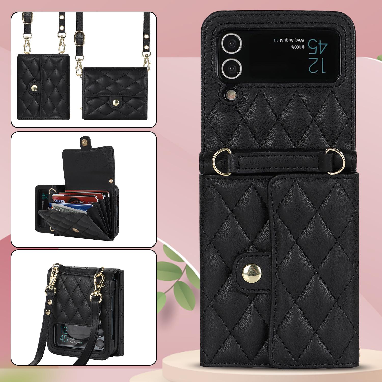 Leder-Crossbody-Tasche im Akkordeon-Stil für Samsung Z Flip7/Flip6 Galaxy Z Flip 6 schwarz