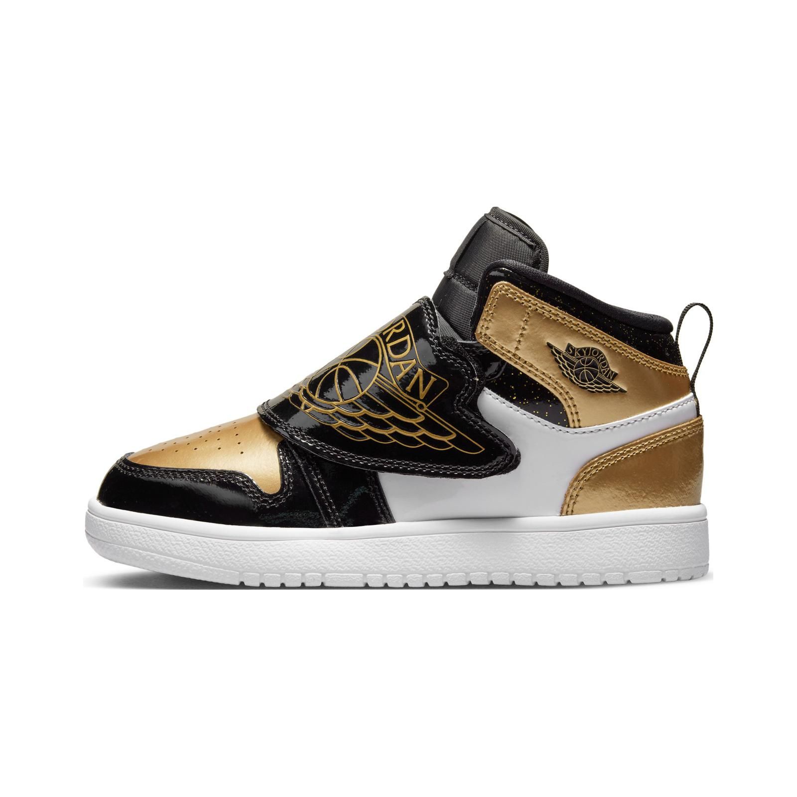 Air Jordan Sky Jordan 1 SE PS Gold Toe Kinder Sneakers Schwarz Metallic-Gold Weiß DV6069-071 35