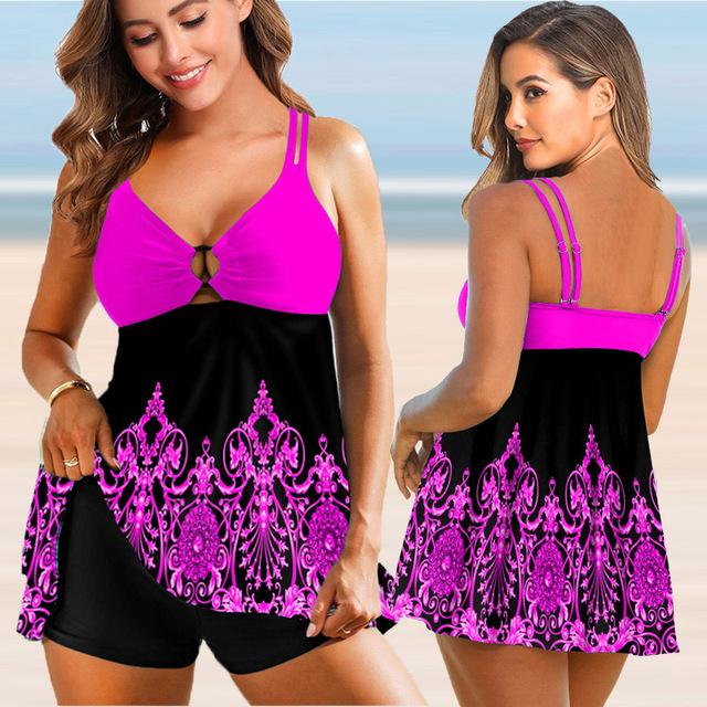 Frauen Zwei Stücke Drucken Tankini 2022 Sexy Bikini Swimdress Set Badeanzug Bademode Bade Sui Plus Größe Plus Size Bademode L