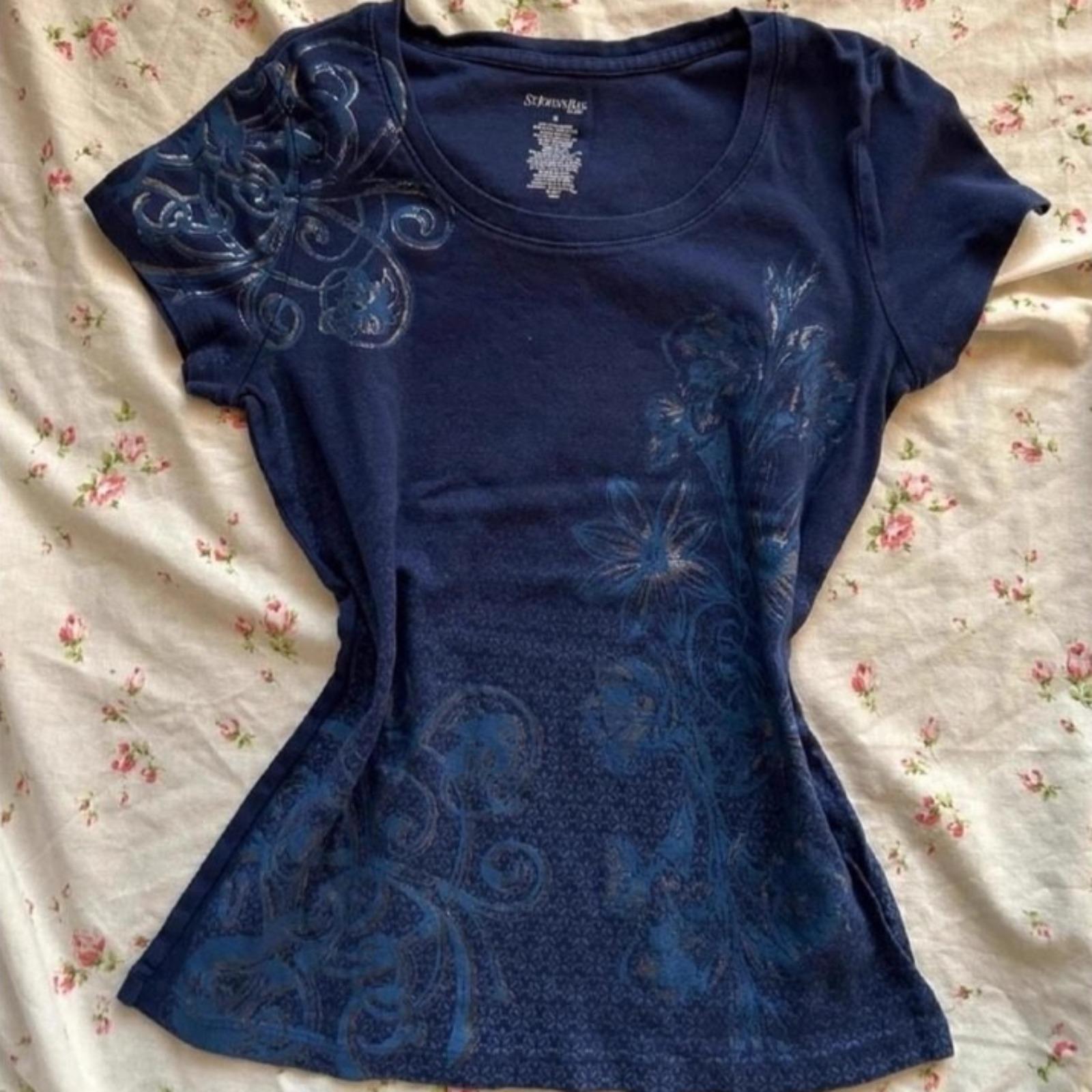 TrendHub Y2k Subkultur Vintage Basics Blumendruck Kurzarm Rundhalsausschnitt Eng Anliegend Lässig Streetwear Hottie T-Shirts Basics Damenkleidung M blau